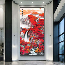 鸿运当头十字绣2024新款精准印花套件满绣大气竖版客厅一件代发