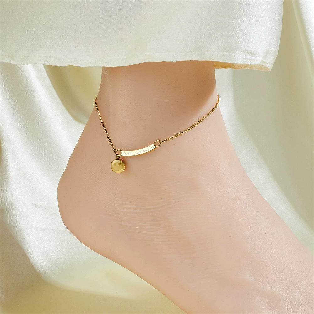 Ankle bracelet, chain, golden fashionable sexy accessory stainless steel, simple and elegant design, light luxury style, internet celebrity, 750 sample gold
