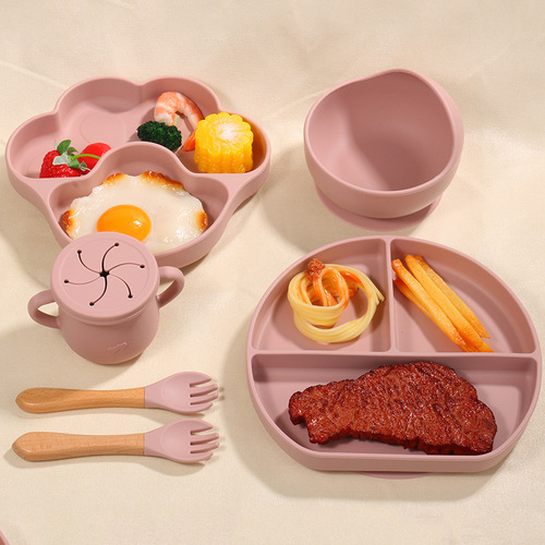 Cross-border food grade high suction platinum silicone children's tableware set baby silicone bear paw divided plate