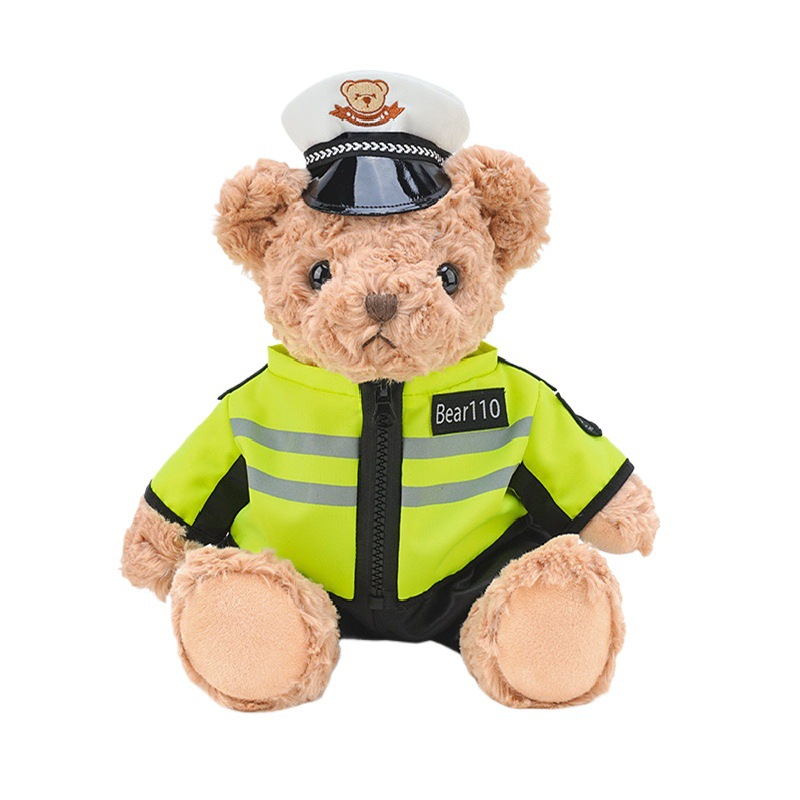 Oso de Peluche de Policía de Tráfico para Abrazar, Vestido con Ropa y con Gorro, Peluche de Oso Policía, Muñeco Infantil, Regalo para Niño