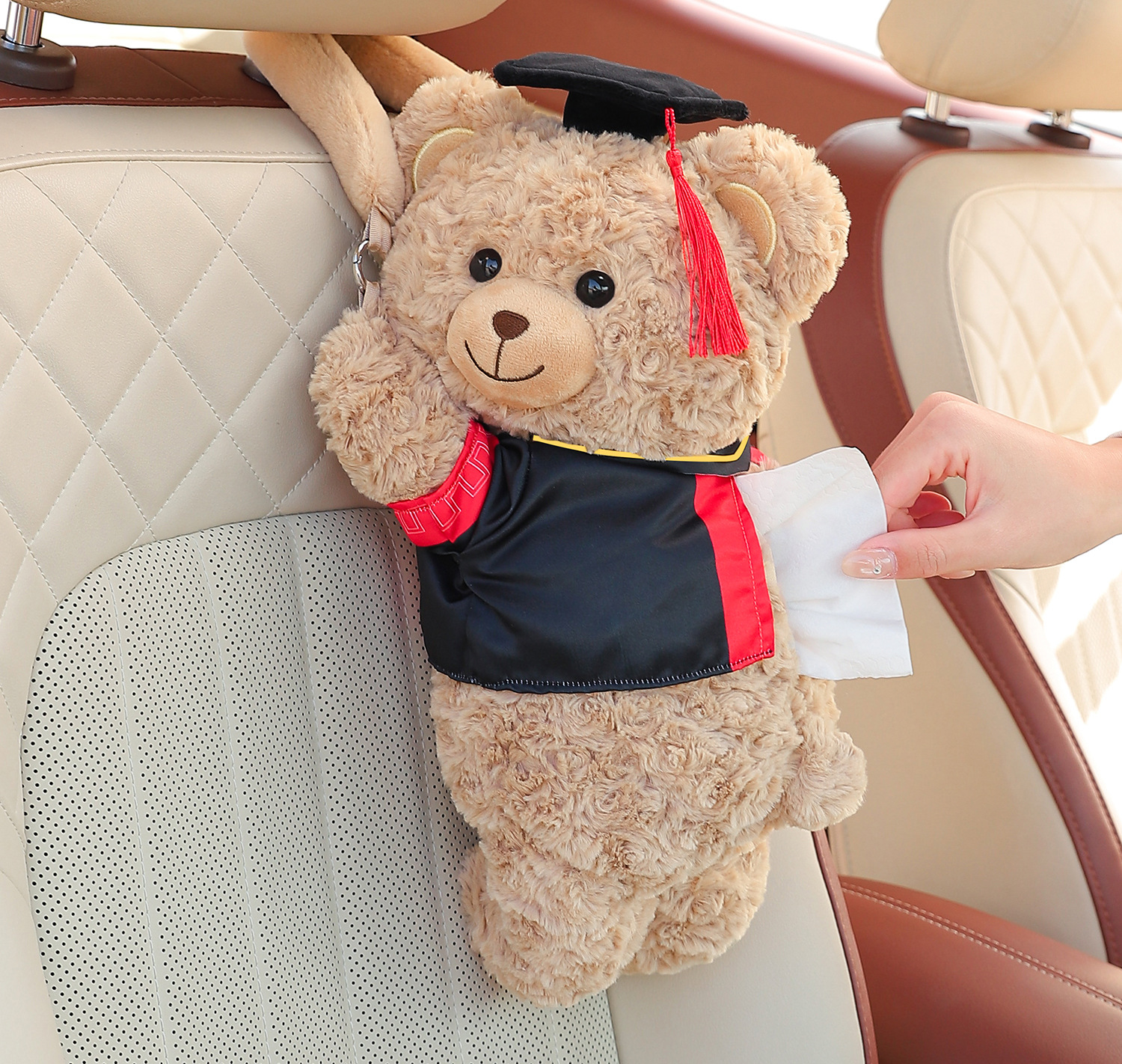 Creative car tissue box, tissue hanging bag for the back of the car seat, in-car doll tissue box, car accessories