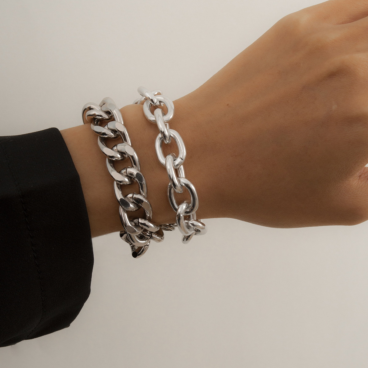 Punk Double Thick Chain Bracelet Set display picture 2