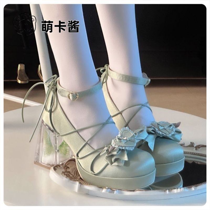 Mengka-Chan Lolita Original Genuine Glass Heart Design Elegant High-Heeled Single Shoes Round-Toe Bowknot Girl's Lolita Shoes Mengka-Chan Lolita Original Genuine Glass Heart Design Elegant High-Heeled Single Shoes Round-Toe Bowknot Girl's Lolita Shoes