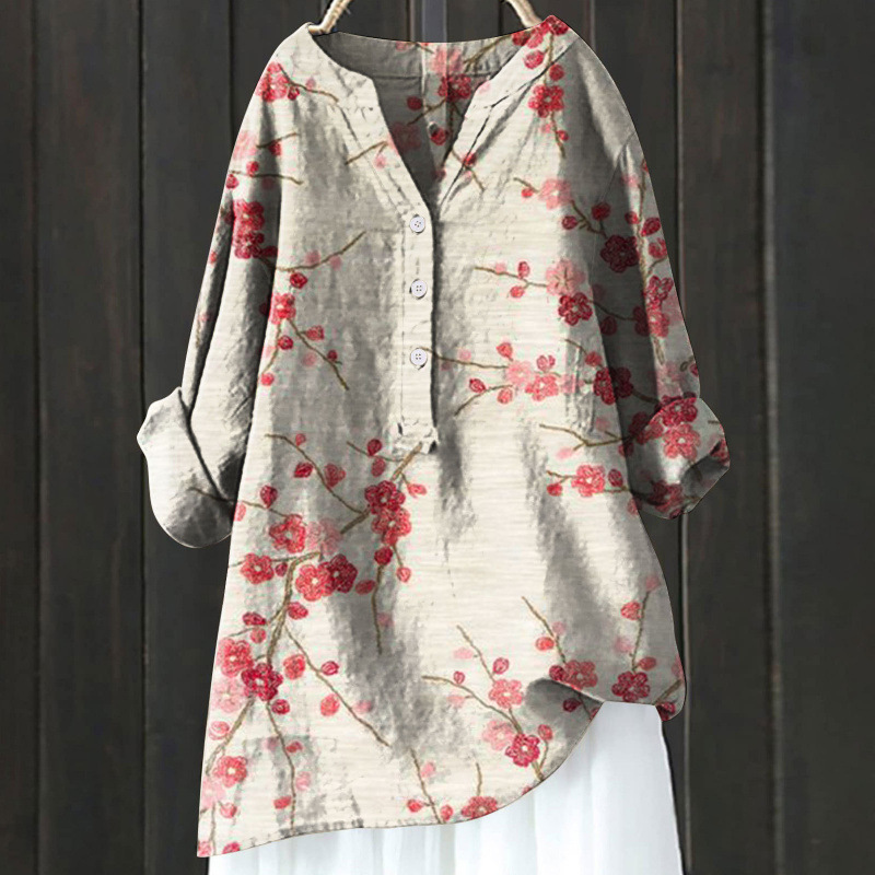 2026 European and American Style Autumn New Cross-Border Long-Sleeve Chinese Style Bamboo Linen Comfortable Printed Fashion Versatile Shirt