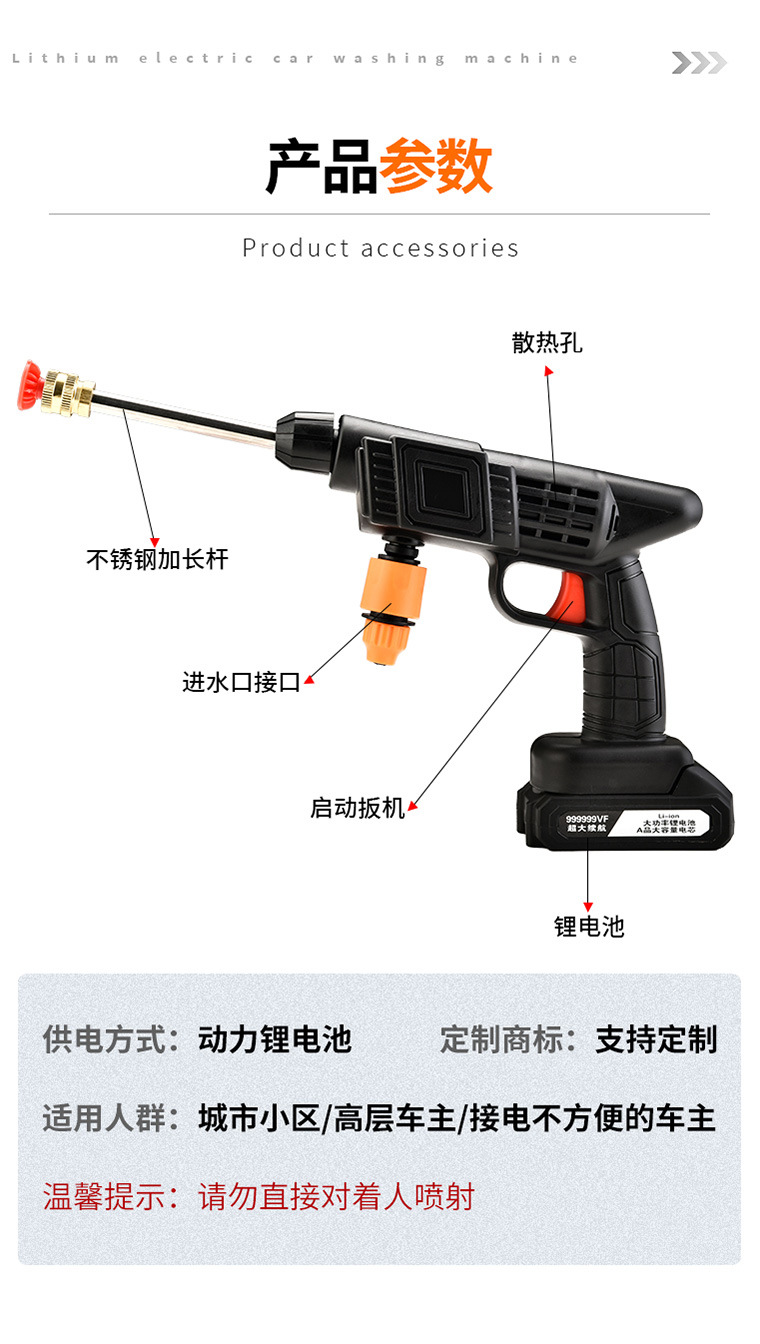 洗车水枪家用电动洗车机充电洗车枪浇花锂电无线高压水枪洗车批发详情1