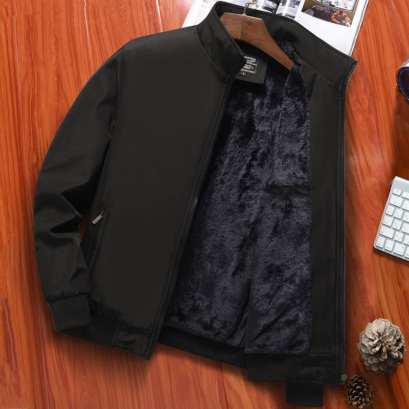 Chaqueta de mediana edad y ancianos Otoño e Invierno Abrigo acolchado de algodón forrado de lana casual de mediana edad abrigo de hombre collar de pie Abrigo acolchado de algodón primavera y otoño ropa de papá