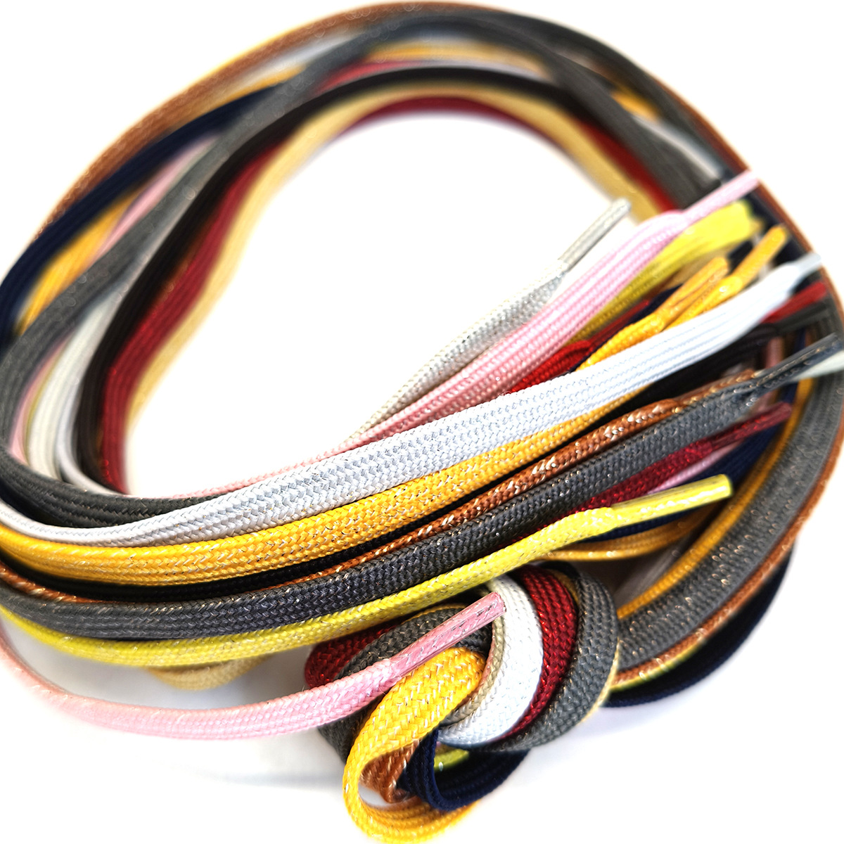 24 color 6 / 8 / 10 / 12mm poliéster de color oro y plata cuerda plana hueca oro y plata cebolla cuerda de doble capa con cuerda de sombrero
