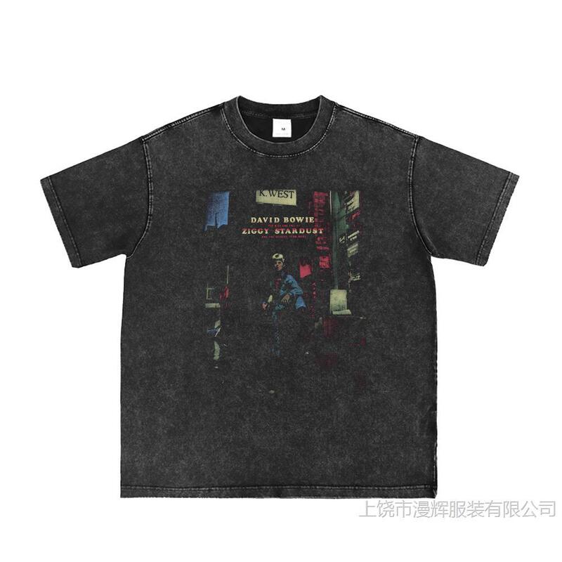 Direct Spray Dressed Grey David Bowie Rock Band Retro Grey American Street Long Short Sleeve T-Shirt