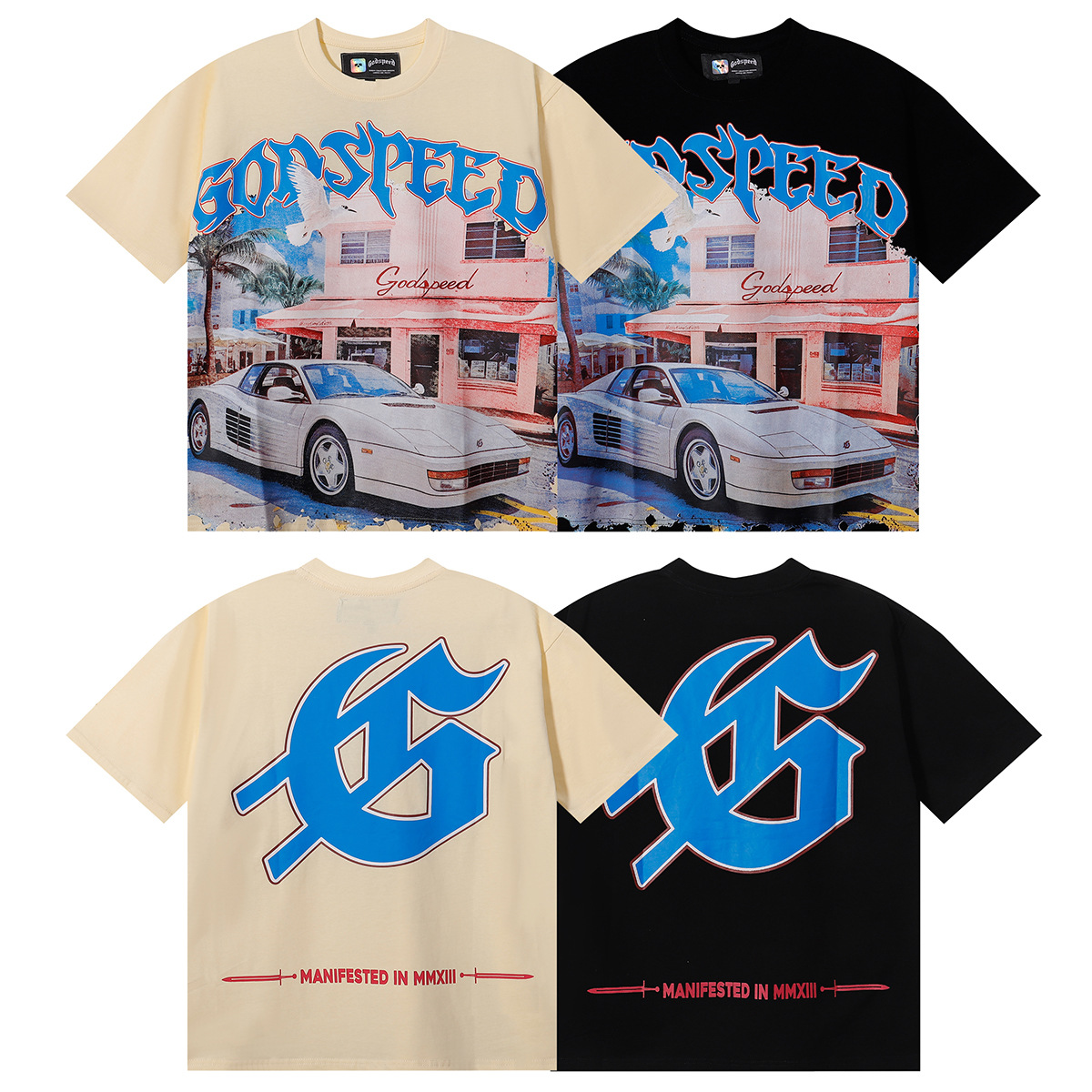美潮Godspeed便利店白色轿车印花高克重双纱重磅休闲短袖T恤男女