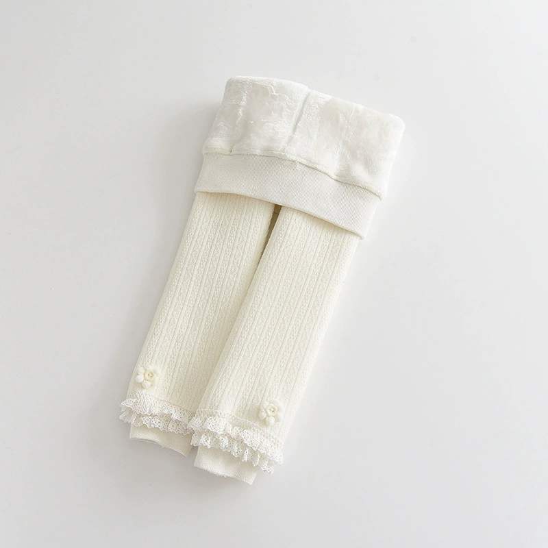 Children's demi-season keep warm tights, velvet leggings, flowered