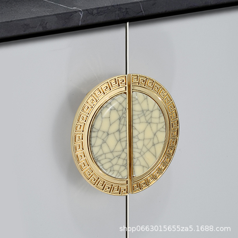 陶瓷拉手金色裂紋新中式衣櫃門拉手美式把手金色櫥柜子門把手抽屜