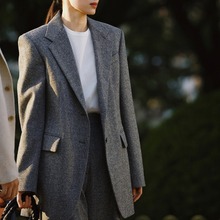 张小斐好事成双同款2023秋季新款职业时尚灰色西装外套长裤套装女