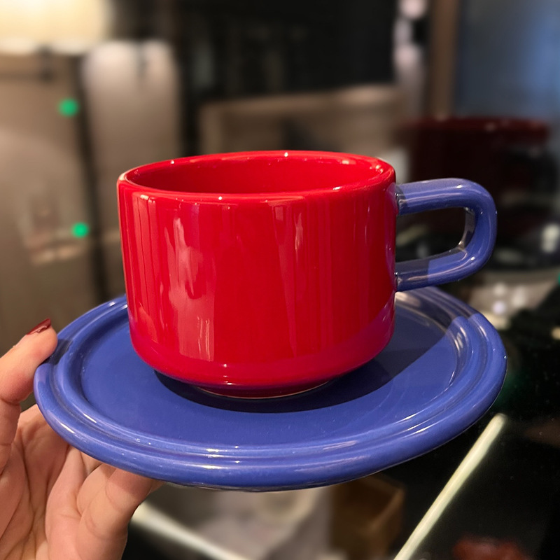 High-Looking Simple Contrasting Color Ceramic Coffee Cup Designer High-End Exquisite Office Afternoon Tea American Cup and Saucer High-Looking Simple Contrasting Color Ceramic Coffee Cup Designer High-End Exquisite Office Afternoon Tea American Cup and Saucer