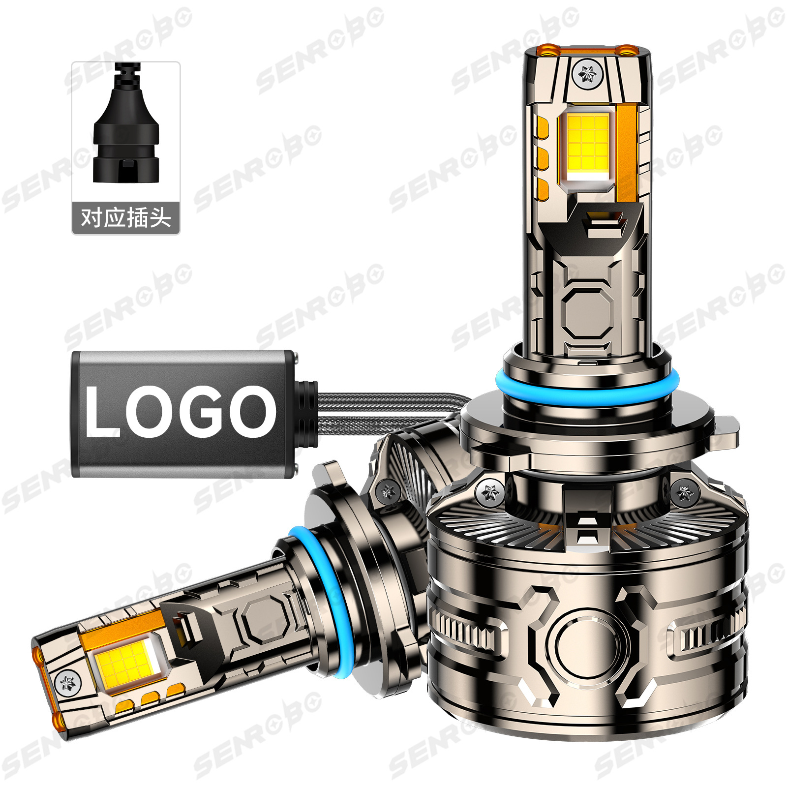 Nuevo faro de automóvil transfronterizo LED Cuatro tubos de cobre 24 núcleos 300W de alta potencia H7 luces altas 9005