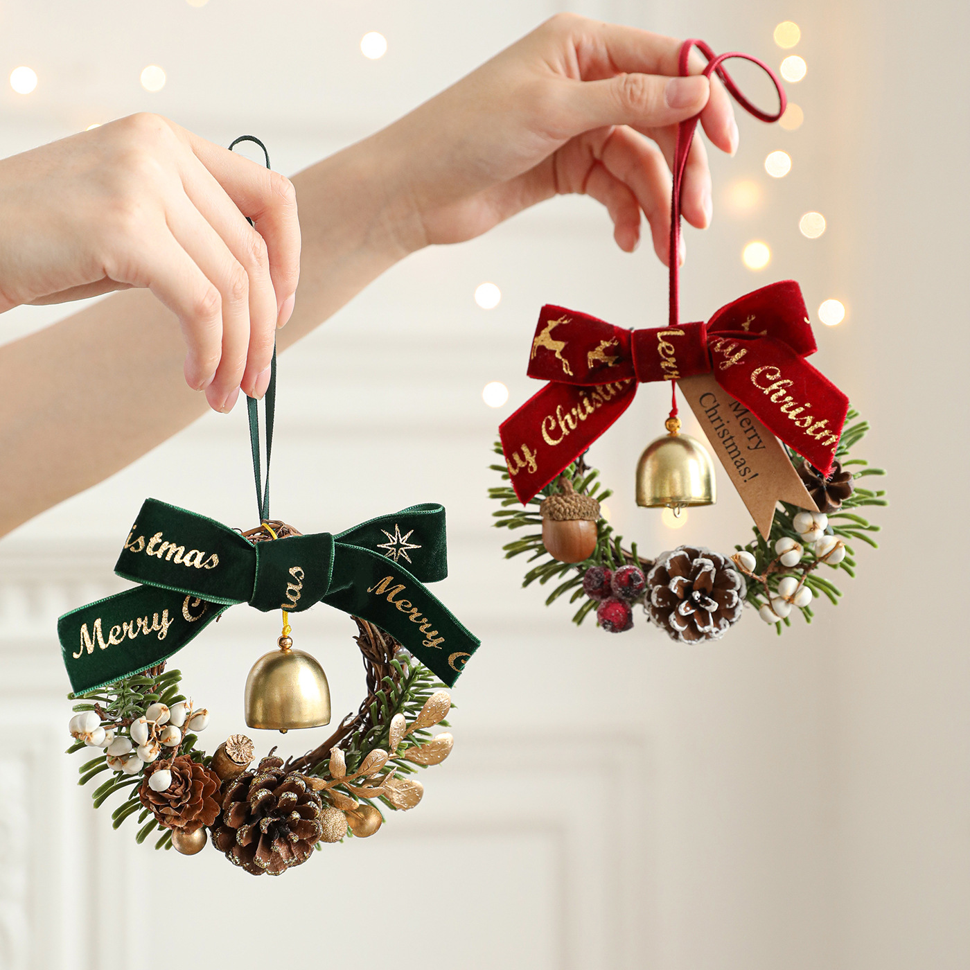 Nuevo arco de Navidad campana guirlanda puerta colgante árbol de Navidad pinos vinas colgante decoración de pared en stock
