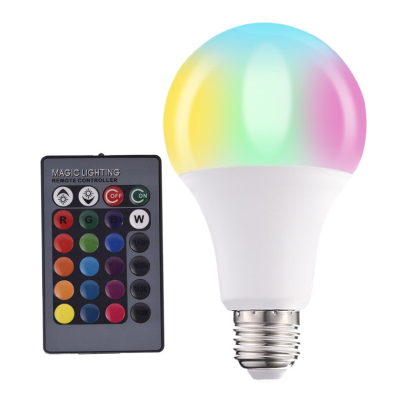 跨境遥控灯泡 rgb球泡灯 E27塑包铝 遥控变色调光灯 恒流