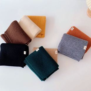 J436chic Korean Style Same Style Fashionable Solid Color Smiley Label Children's Scarf Autumn and Winter Warm Baby Street Shooting All Match