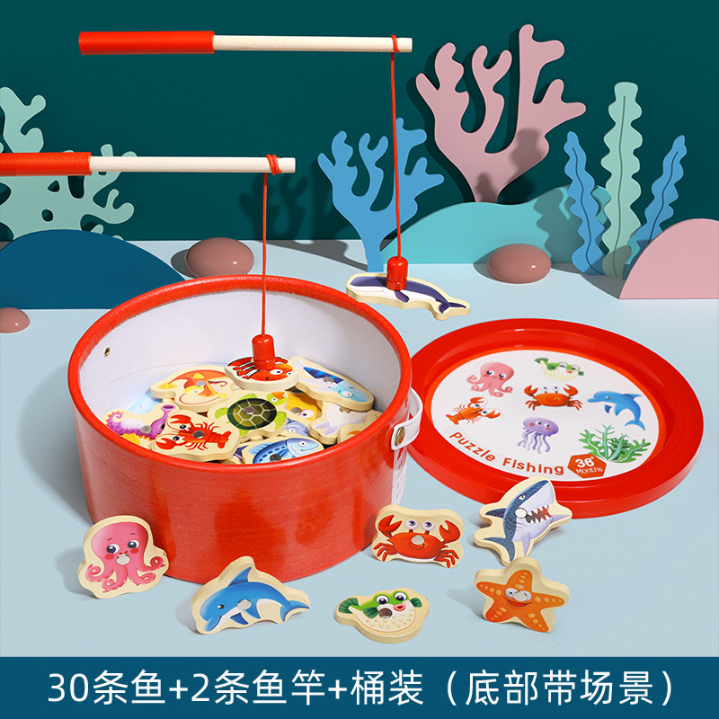 Pesca marina de madera juguetes educativos para niños educación temprana iluminación cognición divertido juego interactivo magnético de madera entre padres e hijos