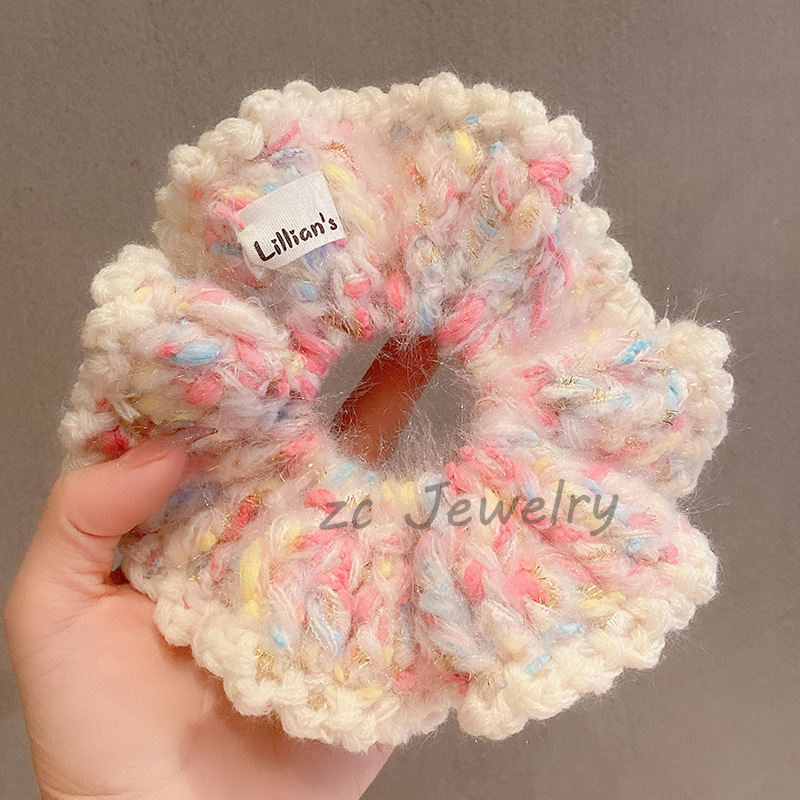 Rosa coreana ~ Corazón de la niña tejido a mano de lana collar dulce y fresco anillo de cabello simple adornos para el cabello