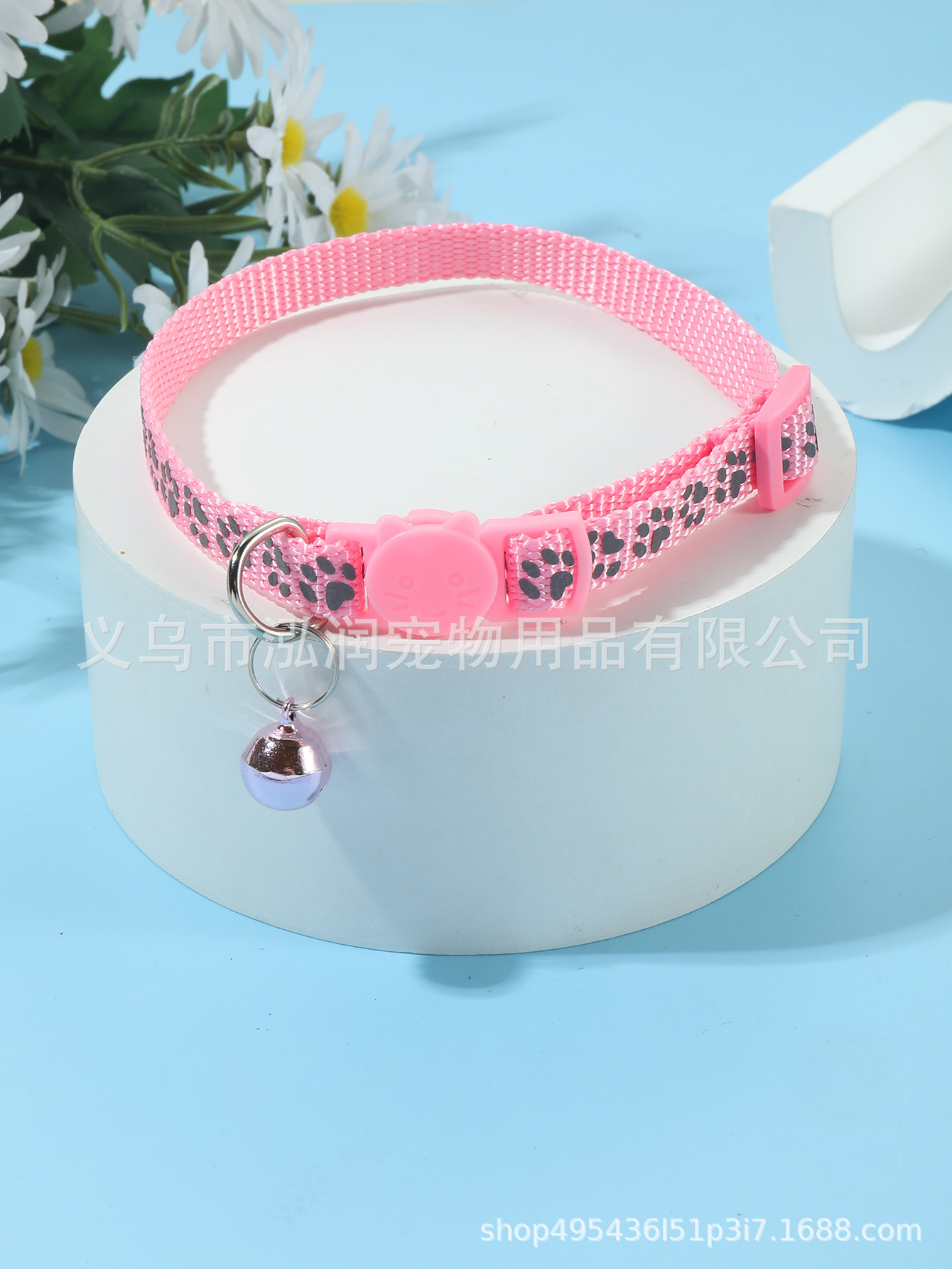 1.0 collar de huellas reflectantes de nailon, hebilla de seguridad separada ajustable cara de gato con anillo de campana