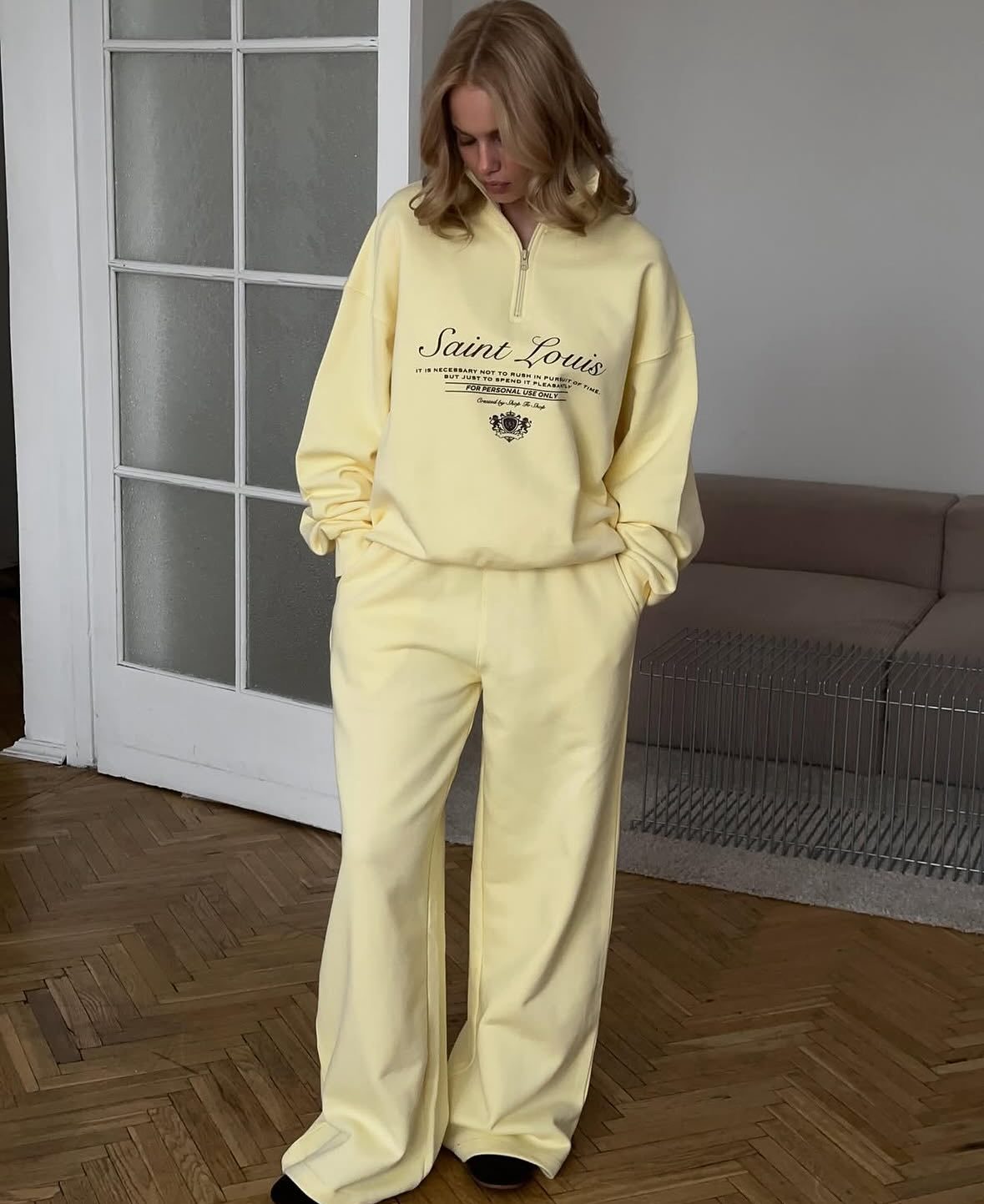 Unisex Oversized Letter Print Half-Zip Sweatshirt & Straight-Leg Joggers Set (95% Organic Cotton, Gender-Neutral Streetwear, Minimalist Aesthetic)_voghion.com