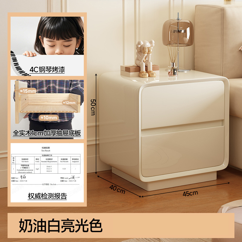 Mesa de cabezal de cama de madera maciza pintada dormitorio doméstico 2025 explosión pequeña crema de lujo ligero gabinete de almacenamiento de artículos de alto nivel