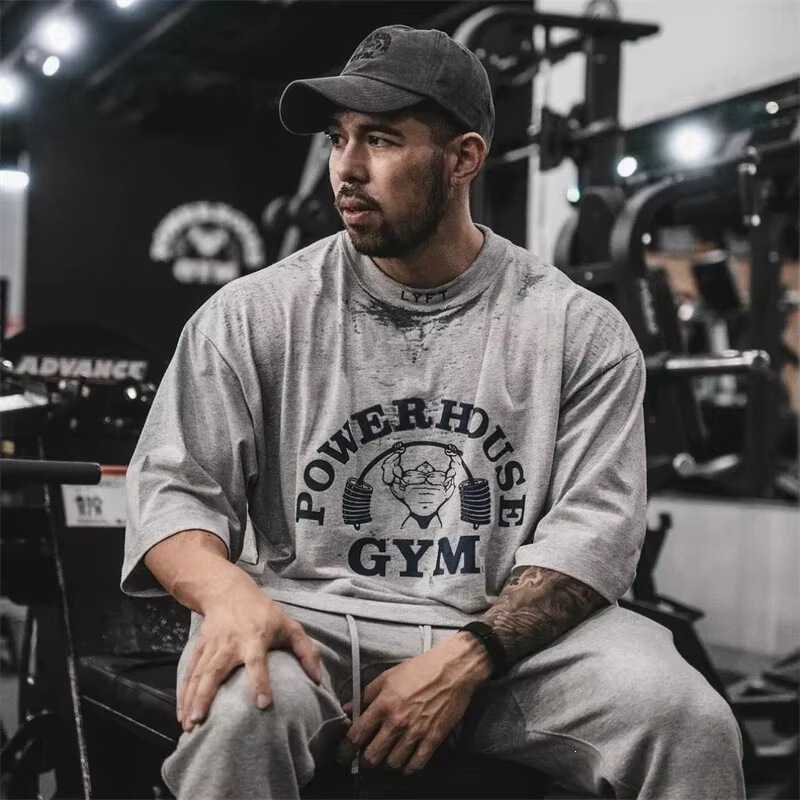 Powerhouse&LYFT Gym Men's T-Shirt Vintage Bodybuilding Graphic T-Shirt Cotton Fitness Sportswear Powerhouse&LYFT Gym Men's T-Shirt Vintage Bodybuilding Graphic T-Shirt Cotton Fitness Sportswear