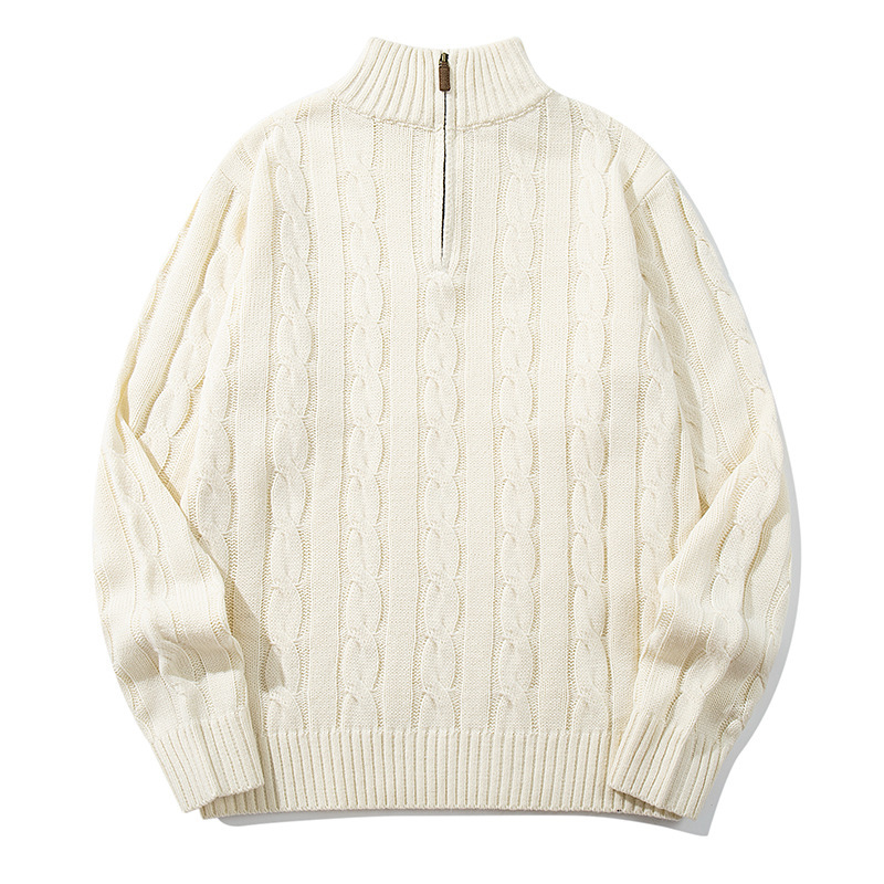 Nanxia Japanese-style heavyweight cable-knit pullover sweater for men and women, half-high collar, half-zip, loose vintage knit top Nanxia Japanese-style heavyweight cable-knit pullover sweater for men and women, half-high collar, half-zip, loose vintage knit top