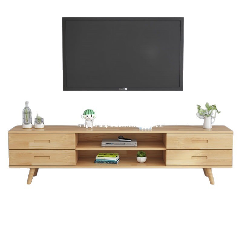 無垢材テレビキャビネットとコーヒーテーブルの組み合わせ北欧モダンシンプルな小さなアパート家庭用収納キャビネットリビングルームテレビフロアキャビネット|undefined
