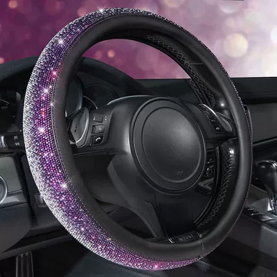 Rhinestone Car Steering Wheel Cover — Steering wheel cover - purple-silver-diamond-38cm