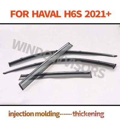 Rain shield Window Visor 2021+ Third - haval-h6-mk3-2021-4pcs-pc-with-3d-stainless-steel-bright-strips-rain-shield