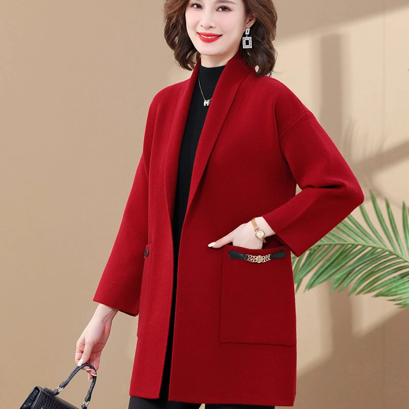 Мать зимняя одежда вне костюм Красный осень и зимнее пальто женское свадебное платье Мать-в-законе свадебный банкет платье ветровка можно носить в обычное время