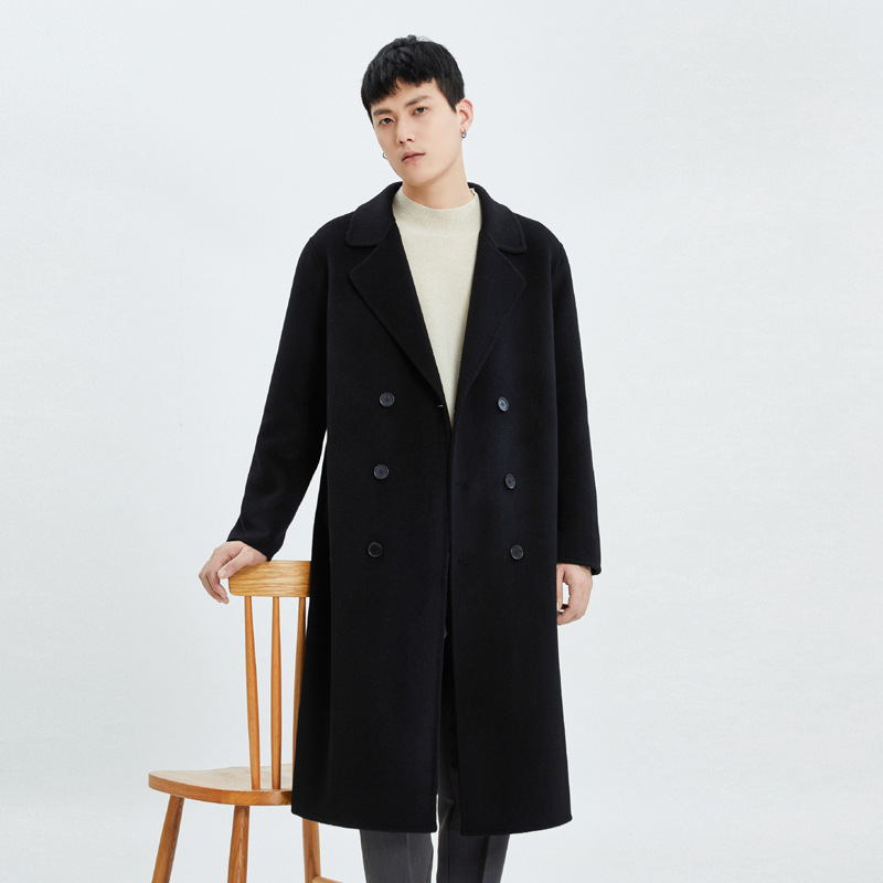 Autumn and Winter Double-Sided Cashmere Coat for Men, Double-Breasted Korean Style Suit, Loose Woolen Overcoat, Versatile Korean Style Loose Fit