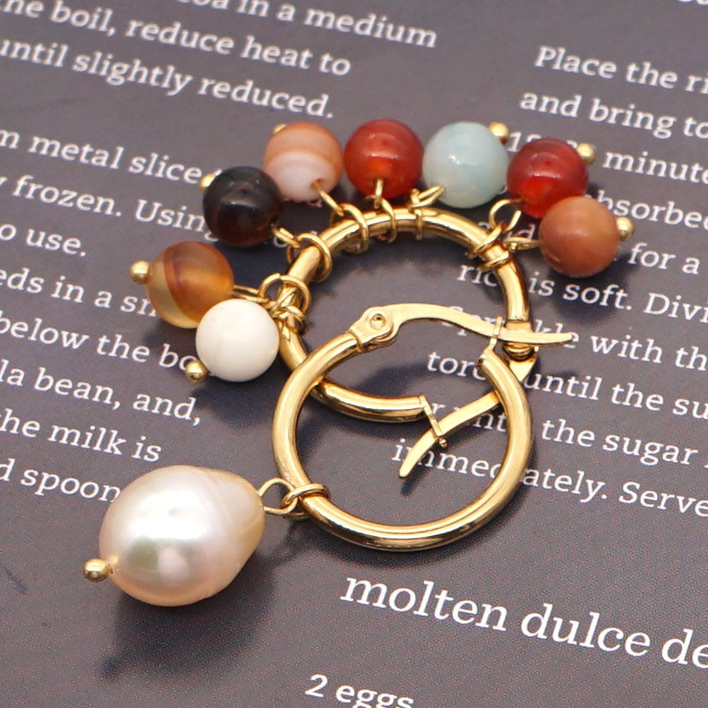 Retro color agate natural pearl earringspicture2