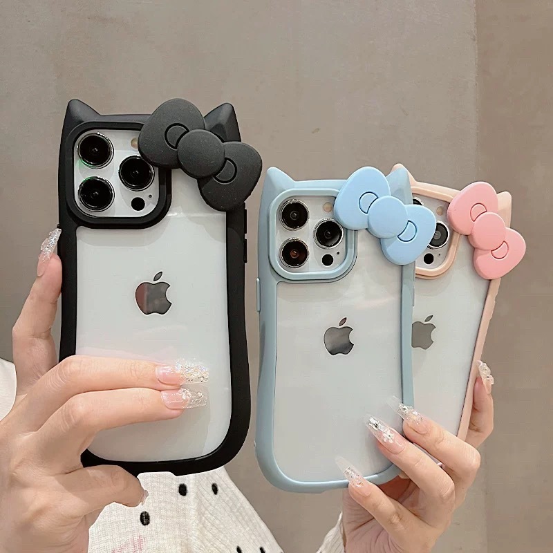 Three-dimensional cat ears bow iPhone16promax phone case Apple 15 sweet cool 14 cute 13 advanced 12