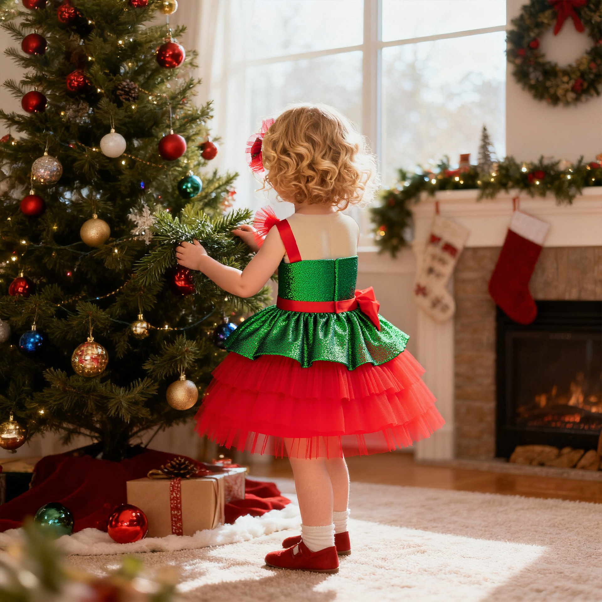 Europa y América vestidos de Navidad vestidos de niñas vestidos sin mangas vestidos de pañuelos vestidos de mallas vestidos de pastel vestidos de Navidad