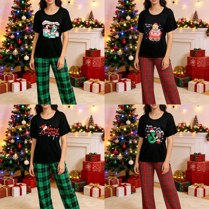 [Christmas Pajamas] Amazon Temu Best-Selling Style Red Plaid New Year Comfortable Women's Home Wear Pajamas