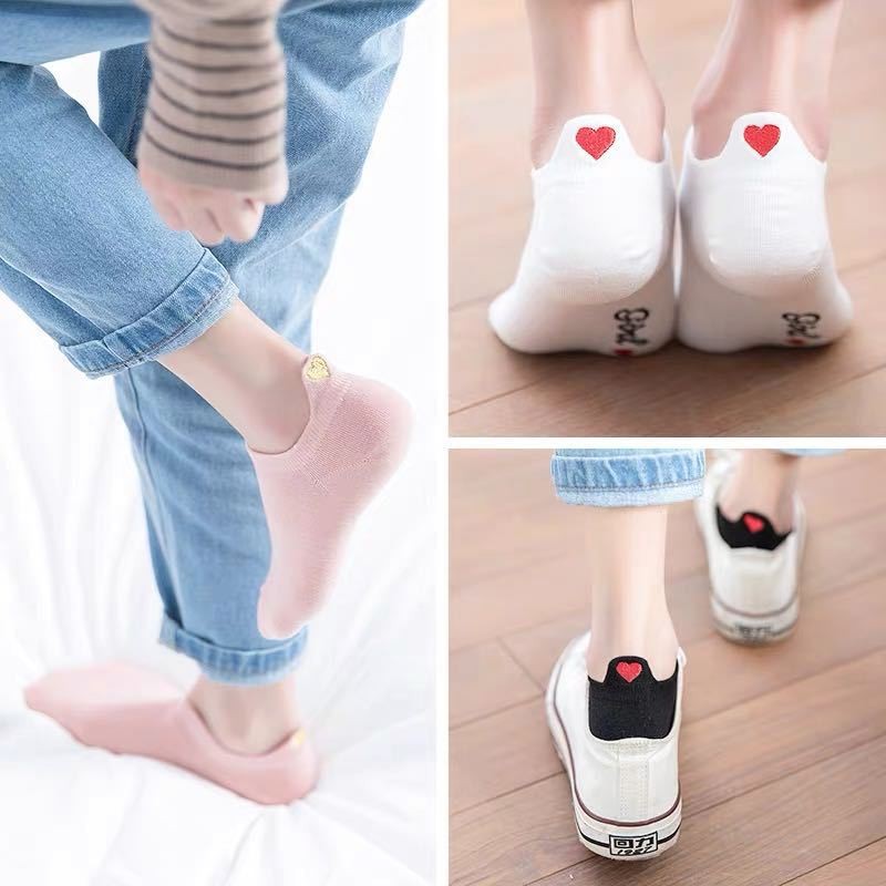 New Summer Embroidered Boat Socks Simple Solid Color Women's Low-Cut Socks Manufacturer Wholesale Trendy Socks Cartoon Love Women's Socks