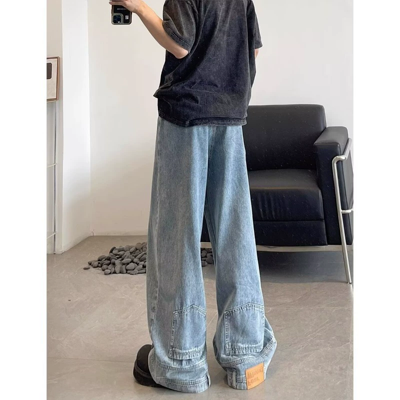 Повседневные стильные американские уличные брюки для мужчин, модные европейские и американские ретро-джинсы с перевернутым кроем, длинные брюки для пар.