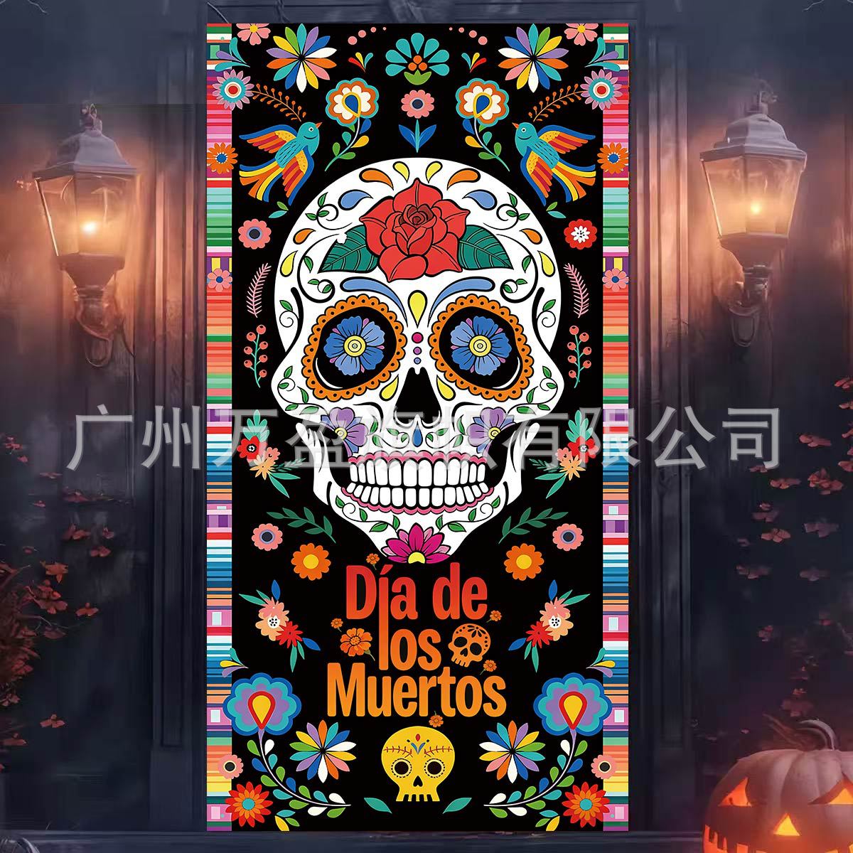 Pancarta Decorativa para Puerta de Poliéster para Día de los Muertos y Fiestas