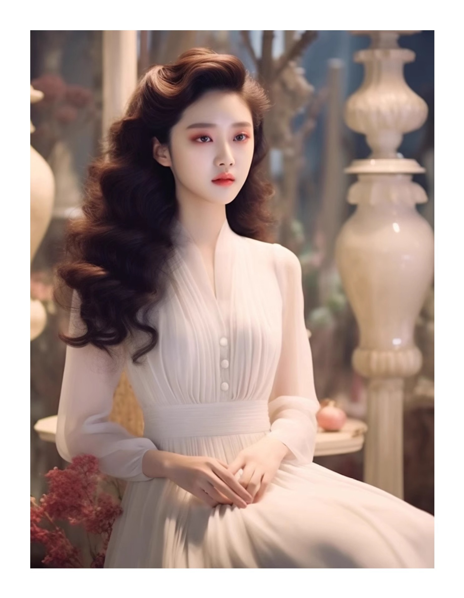Váy maxi dài tay trắng tôn dáng cho nữ mùa hè — Màu trắng chi tiết 3