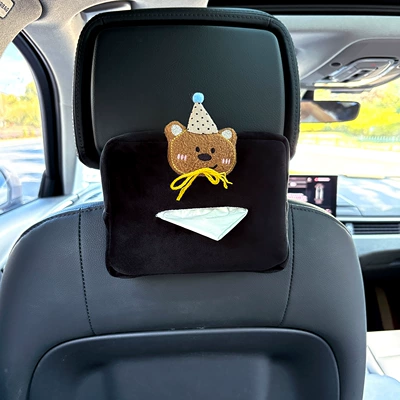 Car Tissue Box with Cute Car tissue box/set - plush-tissue-box-black-little-hat-brown-bear