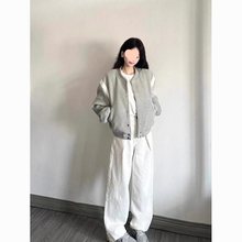 美式复古灰色棒球服外套女2025春春季新小个子宽松夹克短上衣
