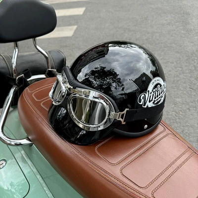 Motosiklet kaskı (dəbilqə) electric car helmet motorcycle GB half - 3c-english-black-hat-black-tea-goggles