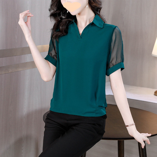 2025 Summer Dress Lightweight Chiffon Blouse Short Sleeve Shirt Stylish Top Cover Stomach Women's Summer