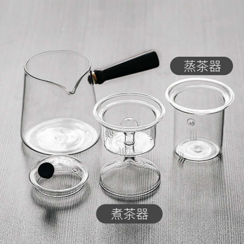 Fabricantes al por mayor lado poner la tetera de vidrio tetera con filtro de vapor tetera Puer tetera