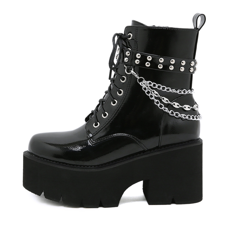 Foreign Trade Thick-soled Martins Women's High-heeled Waterproof Platform Thick-heeled Front Lace-up Short Boots Metal Chain Cross-border plus size Women's Shoes Foreign Trade Thick-soled Martins Women's High-heeled Waterproof Platform Thick-heeled Front Lace-up Short Boots Metal Chain Cross-border plus size Women's Shoes