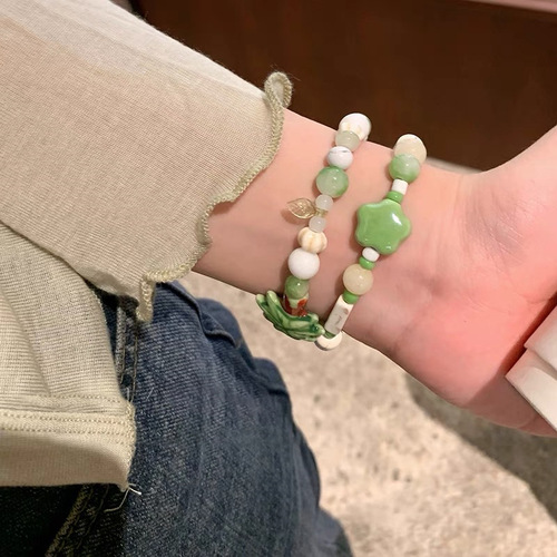 Summer Colorful Ceramic Bead Flower Bracelet for Girls and Best Friends, Shoushan Stone Bamboo Joint Star Splicing Bracelet Accessory
