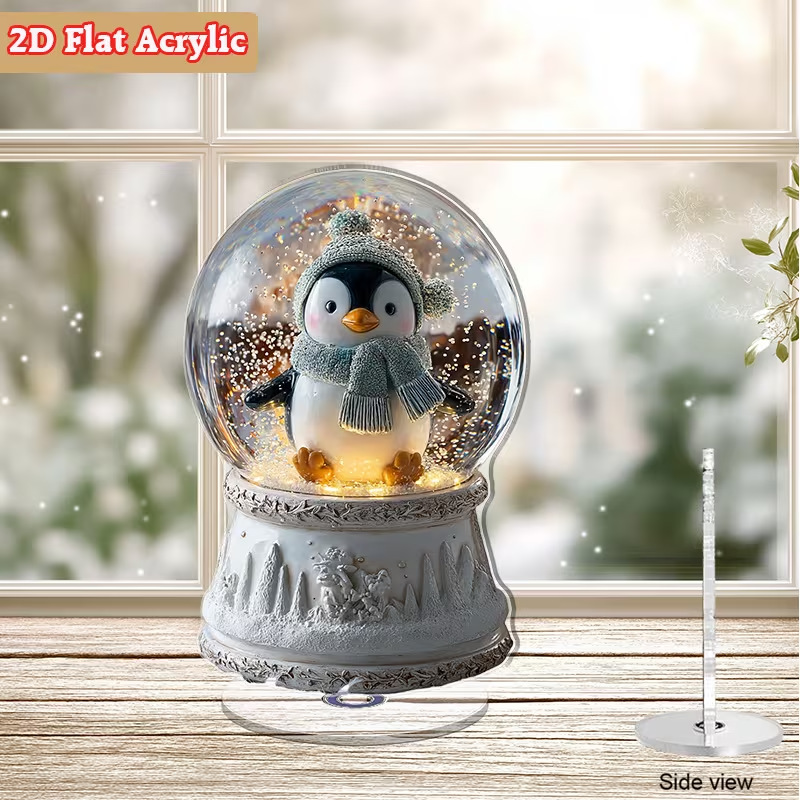 Impresión plana transfronteriza 2D plana 360 giratoria vista de nieve pingüino cabina accesorios de escritorio festivales interiores al aire libre