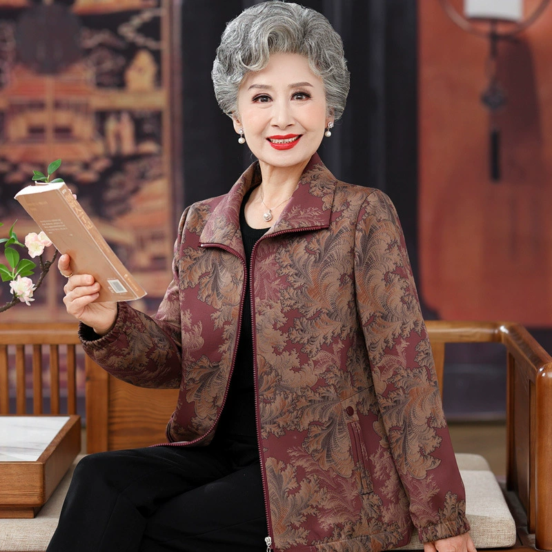 Пожилые люди осенняя женская куртка 60 лет 70 мама тонкая ветровка старушка весна и осень одежда бабушка куртка с отворотом